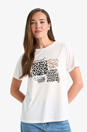 DeFacto Regular Fit Bisiklet Yaka Baskılı Kısa Kollu Tişört F2774AX25SMER105