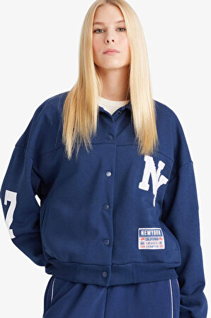 Coool Polo Yaka Baskılı Çıtçıtlı Bomber Ceket