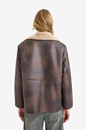 Çift Taraflı Regular Fit Polo Yaka Suni Kürk Astarlı Mont