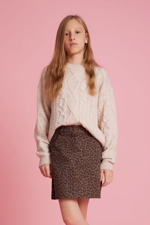 DeFacto Loose Fit Bisiklet Yaka Triko Kazak Kız Çocuk G3063A825AUER2