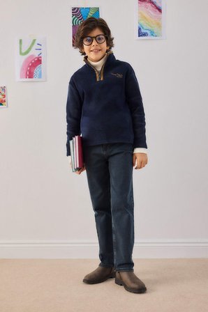 DeFacto Yarım Balıkçı Yaka Fermuarlı Nakışlı İçi Yumuşak Tüylü Polar Sweatshirt Erkek Çocuk G3670A825CWNV256