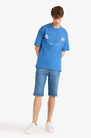 Boxy Fit Bisiklet Yaka Baskılı Kısa Kollu Tişört