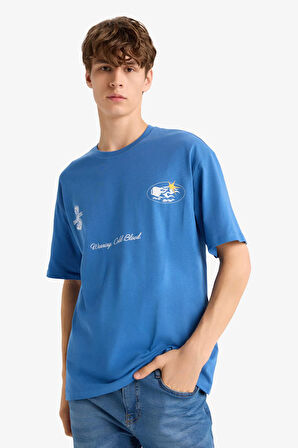 Boxy Fit Bisiklet Yaka Baskılı Kısa Kollu Tişört