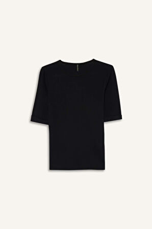 Slim Fit Dar Kesim Bisiklet Yaka Fitilli Kaşkorse Kısa Kollu Tişört