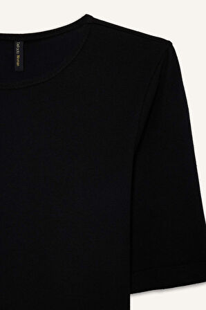 Slim Fit Dar Kesim Bisiklet Yaka Fitilli Kaşkorse Kısa Kollu Tişört