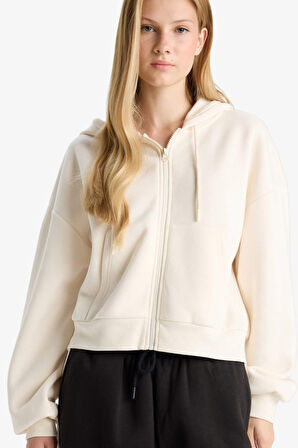 Coool Cropped Fit Kapüşonlu Kalın Fermuarlı Sweatshirt 