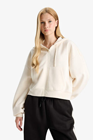 Coool Cropped Fit Kapüşonlu Kalın Fermuarlı Sweatshirt 