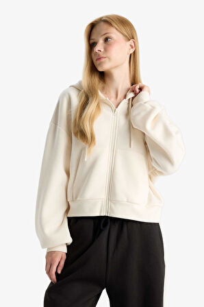 Coool Cropped Fit Kapüşonlu Kalın Fermuarlı Sweatshirt 