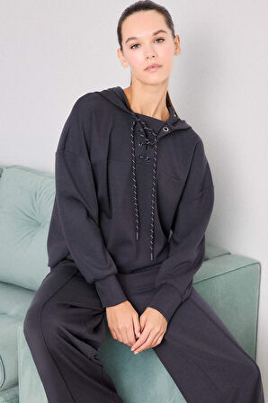 Modal Bağlama Detaylı Sweatshirt-Fall in Love Loungewear