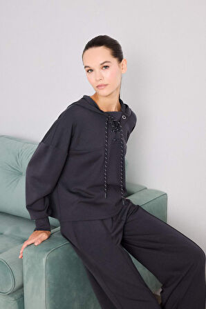 Modal Bağlama Detaylı Sweatshirt-Fall in Love Loungewear