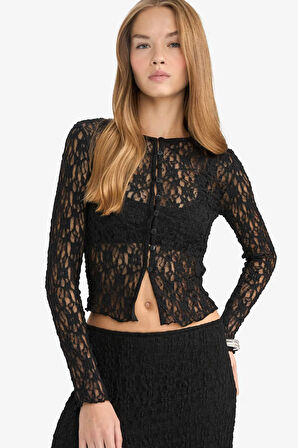 Fitted Bisiklet Yaka Dantel Hırka