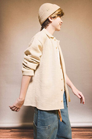 Erkek Çocuk Polo Yaka Jakarlı Uzun Kollu Gömlek