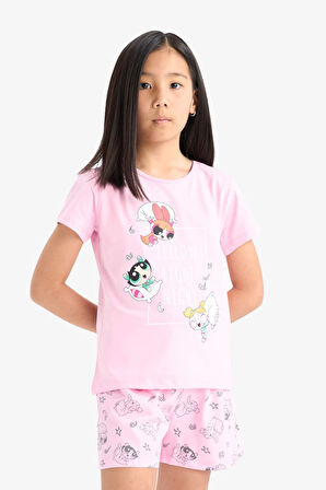 Kız Çocuk PowerPuff Girls Pijama Takımı Kısa Kollu Üst Şort
