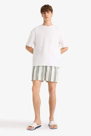 DeFacto Çizgili File Astarlı Microfiber Kısa Boy Haki Deniz Şortu G0177AX25HSKH440