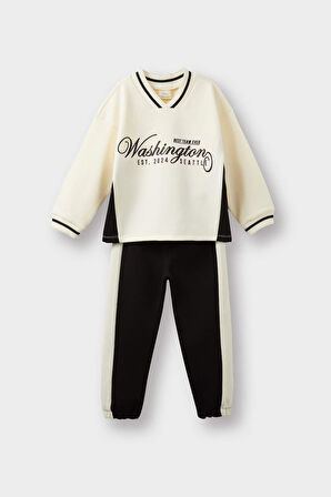 Erkek Bebek 2'li Takım Baskılı Sweatshirt Eşofman Altı 