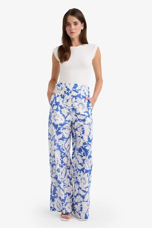 DeFacto Wide Leg Çift Cepli Yüksek Bel Geniş Paça Desenli Vual Palazzo Pantolon F1470AX25SMBE46