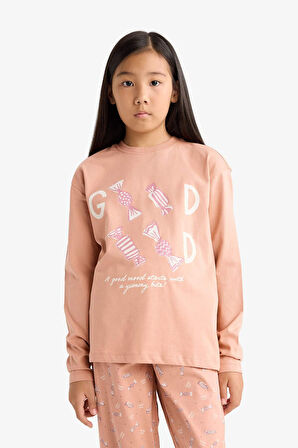 Kız Çocuk Pijama Takımı Baskılı Uzun Kollu Üst Uzun Alt