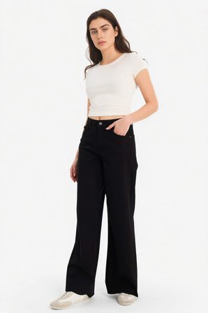 DeFacto %100 Pamuk Wıde Leg Normal Bel Gabardin Pantolon E4381AX26SPBK81