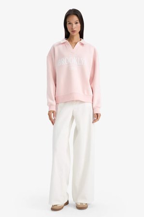 DeFacto Relax Fit Polo Yaka Baskılı Kalın Sweatshirt G6412AX25WNPN364