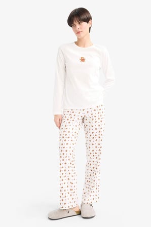 Pijama Takımı Regular Fit Baskılı Uzun Kollu Üst Desenli Uzun Alt-Fall in Love
