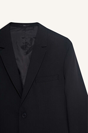 Slim Fit Dar Kesim Twill Düğmeli Blazer Ceket