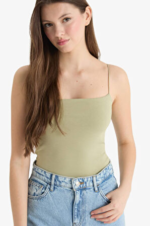 Fitted Basic Düz Askılı Beyaz Atlet