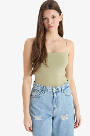 Fitted Basic Düz Askılı Beyaz Atlet
