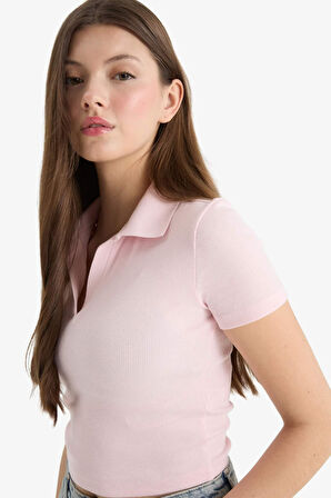 DeFacto Fitted Polo Yaka Fitilli Kaşkorse Kısa Kollu Tişört A0379AX25SMPN648