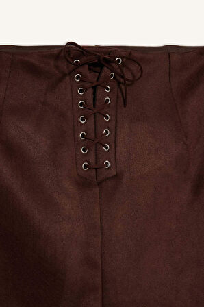 Coool A Kesim Normal Bel Penye Astar Süet Mini Etek