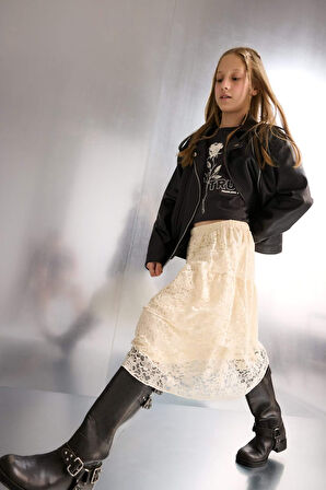 Kız Çocuk Beli Lastikli Dantel Etek