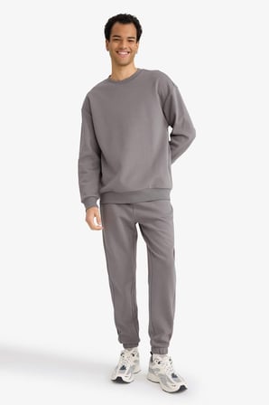 DeFacto Boxy Fit Bisiklet Yaka Basic Düz Pike Sweatshirt E1519AX26SPGR206