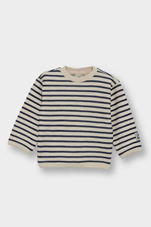 Erkek Bebek Bisiklet Yaka Çizgili Sweatshirt