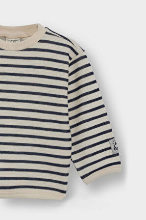 Erkek Bebek Bisiklet Yaka Çizgili Sweatshirt
