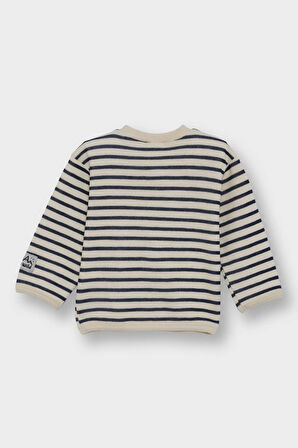 Erkek Bebek Bisiklet Yaka Çizgili Sweatshirt