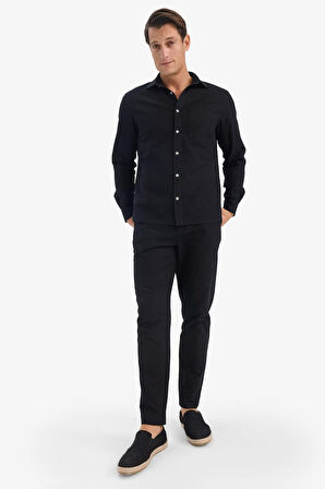 %100 Pamuk Slim Fit Beli Lastikli Keten Görünümlü Cepli Düz Paça Jogger Pantolon