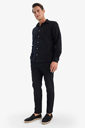 %100 Pamuk Slim Fit Beli Lastikli Keten Görünümlü Cepli Düz Paça Jogger Pantolon