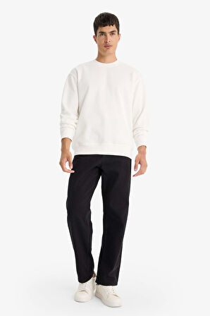 Relax Fit Bisiklet Yaka Kalın İçi Yumuşak Tüylü Basic Düz Sweatshirt