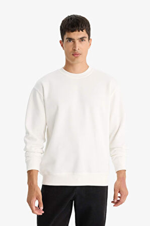 Relax Fit Bisiklet Yaka Kalın İçi Yumuşak Tüylü Basic Düz Sweatshirt