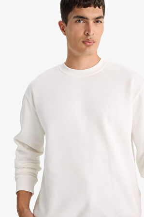 Relax Fit Bisiklet Yaka Kalın İçi Yumuşak Tüylü Basic Düz Sweatshirt