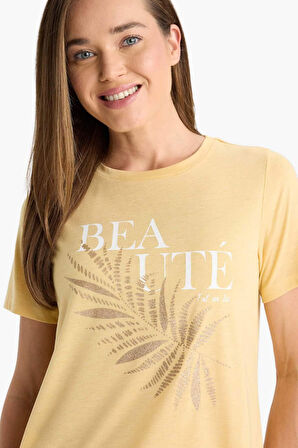 DeFacto Regular Fit Bisiklet Yaka Baskılı Kısa Kollu Tişört F2782AX25HSYL1