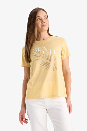 DeFacto Regular Fit Bisiklet Yaka Baskılı Kısa Kollu Tişört F2782AX25HSYL1