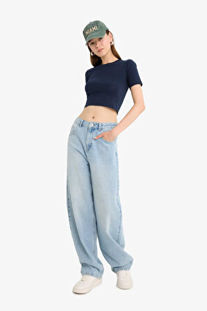 Coool Fitted Crop Basic Düz Kısa Kollu Tişört