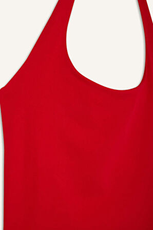 DeFacto Fit Dar Kesim Crop Halter Yaka Kırmızı Bluz F6279AX25SMRD51