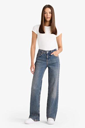 Düşük Bel Uzun Jean Yıkamalı Pantolon