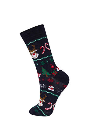 Erkek Yılbaşı Temalı Kutulu 2'li Pamuklu Uzun Çorap