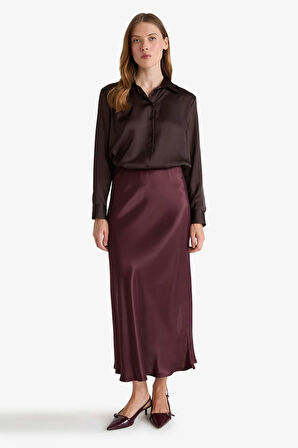 Oversize Geniş Kalıp Gömlek Yaka Saten Uzun Kollu Gömlek