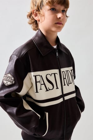 Oversize Polo Yaka Cepli Fermuarlı Suni Deri Mont Erkek Çocuk