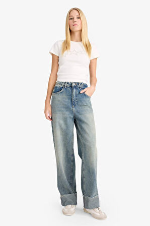 Coool Fitted Yıldız Desenli Ribana Kısa Kollu Tişört