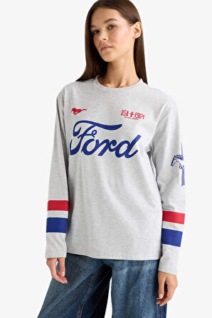 Ford Motor Company Oversize Geniş Kalıp Bisiklet Yaka Uzun Kollu Tişört