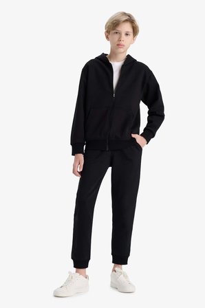 DeFacto Kapüşonlu Basic Düz Okul Fermuarlı Sweatshirt Erkek Çocuk X7382A625WNBK81